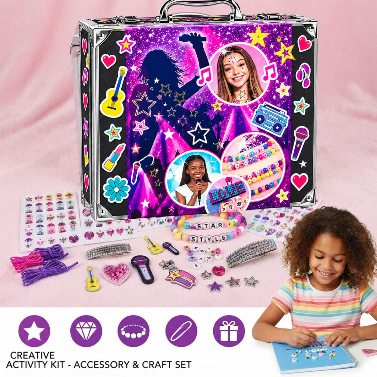 AAMEN Kids Beauty Craft Set with Nail Stickers & Beads