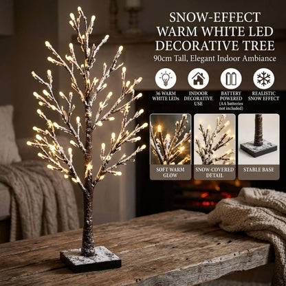 90cm Snowy Brown Twig Tree with 36 White LEDs