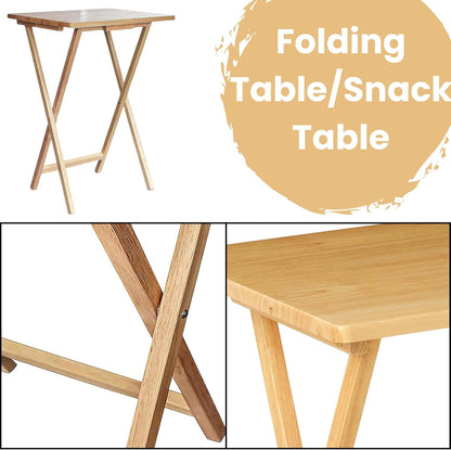 AAMEN Portable Folding Table – Wooden Snack Tray, TV Tray, Laptop & Side Table, Foldable Desk for Living Room, Natural Wood Finish