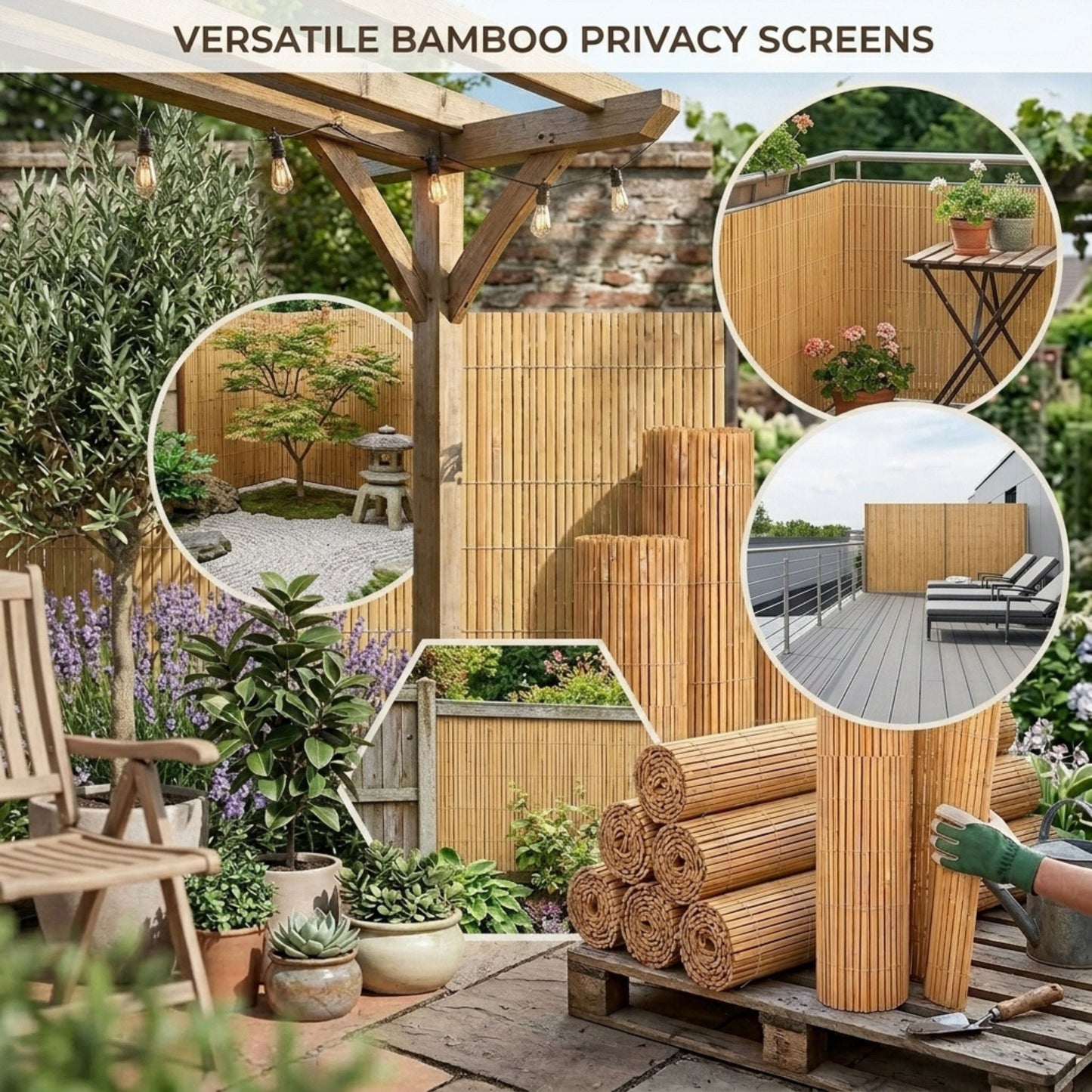 Natural Bamboo Slat Screening Garden Fence Roll