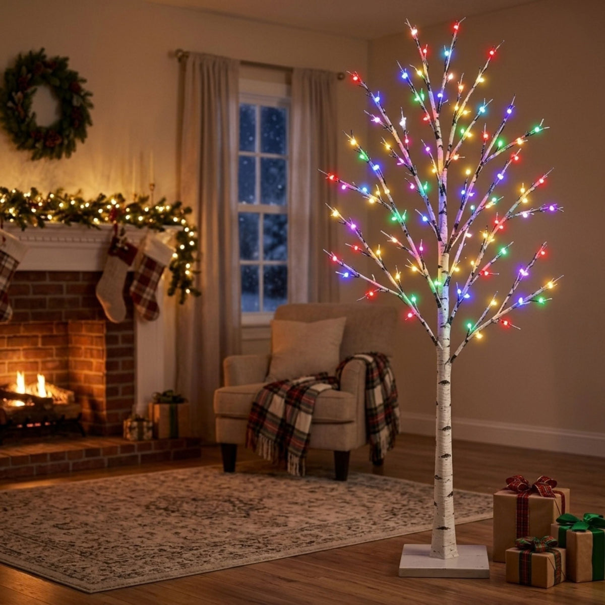 2.4M LED Birch Tree with 136 Multi-Coloured Lights