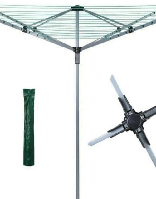 Load image into Gallery viewer, AAMEN 60M Rotary Clothes Airer - 4 Arm Outdoor Washing Line with Metal Spike &amp; Cover (Silver &amp; Grey)
