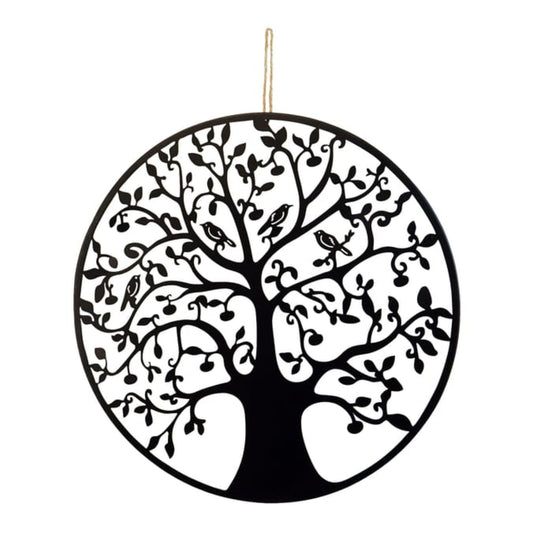Black Metal Wall Art Tree Bird Design Fence Plaque 45cm