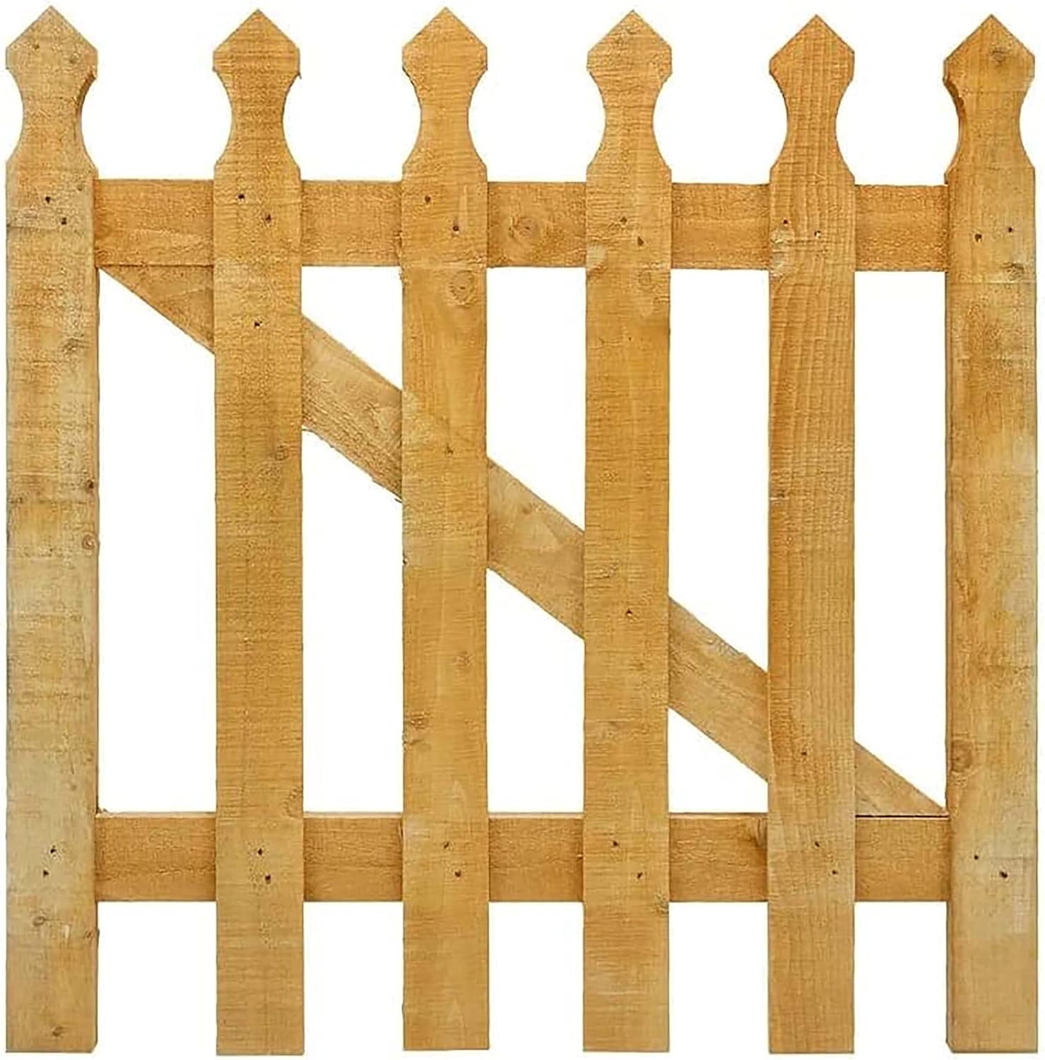 3x3ft Wooden Garden Gate, Picket Garden Wood Timber Gate, Round Top Picket Garden Gate, Decorative Garden Wicket Gate, Outdoor Wooden Stair Gate, Golden Brown Swing Gates-(90x4.5x87cm)
