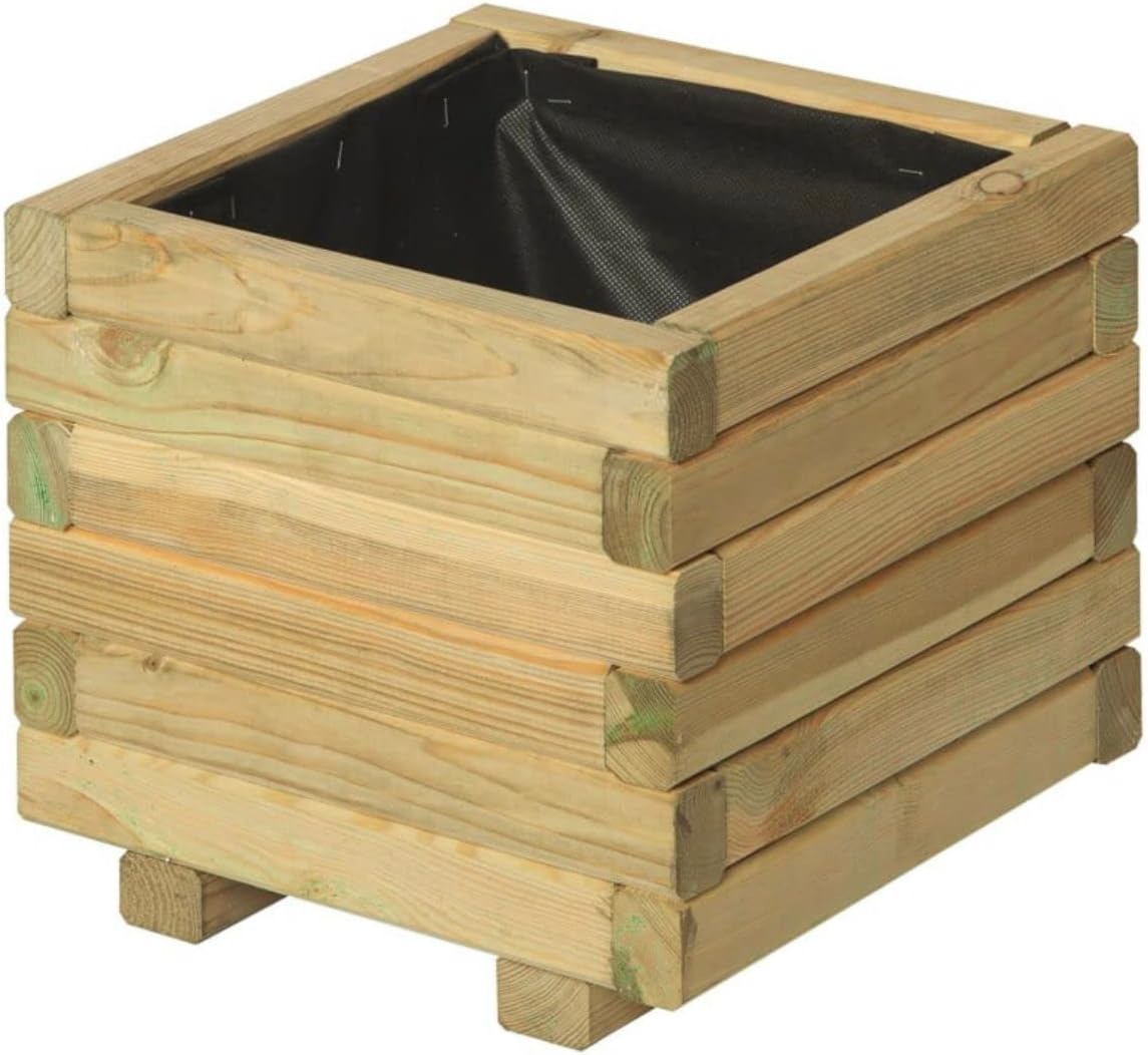 AAMEN Square Wooden Planter Box – Natural Timber Finish, Durable Hardwood for Outdoor Gardens & Patios