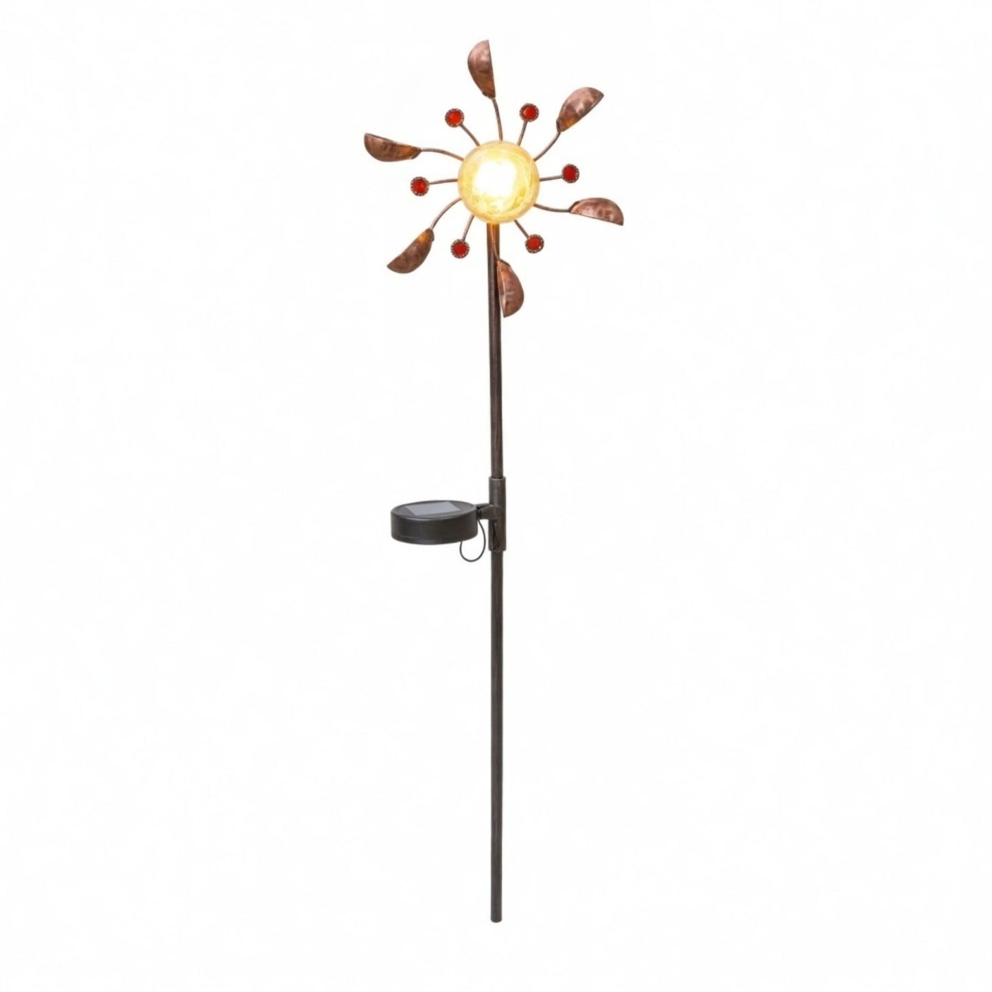 Solar Wind Spinner LED Light Display, Solar Powered Glass Ball LED Lighting Metal Garden Stake, Dual Direction Kinetic Movement for Patio Lawn and Garden Solar Wind Spinner