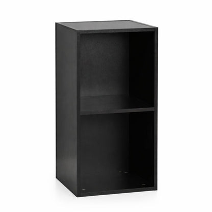2 Tier Black Cube Storage Unit - Wooden Bookcase Shelf