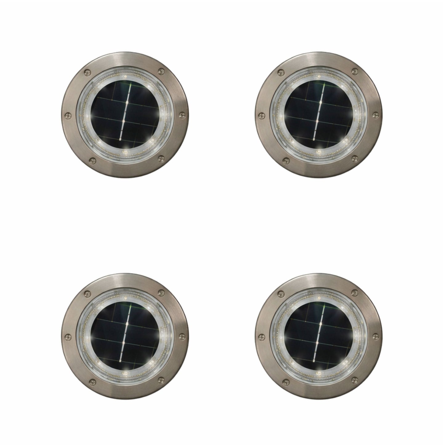 Solar Path & Deck Lights 4 Pack – Round Waterproof Outdoor Decking Lights with Bright White LED