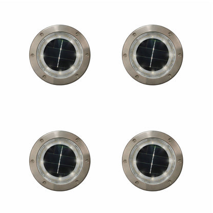 Solar Path & Deck Lights 4 Pack – Round Waterproof Outdoor Decking Lights with Bright White LED