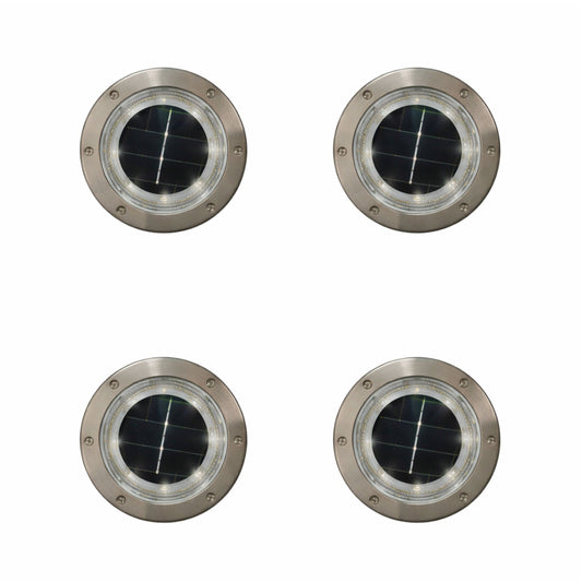 Solar Path & Deck Lights 4 Pack – Round Waterproof Outdoor Decking Lights with Bright White LED