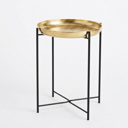 Modern Gold Tray Side Table with Metal Frame