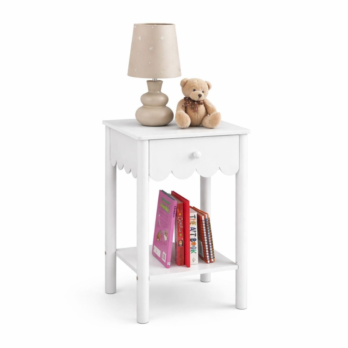 Kids White Bedside Table - Small Wooden Bedroom Furniture Unit