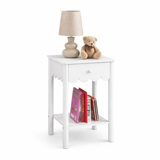 Kids White Bedside Table - Small Wooden Bedroom Furniture Unit