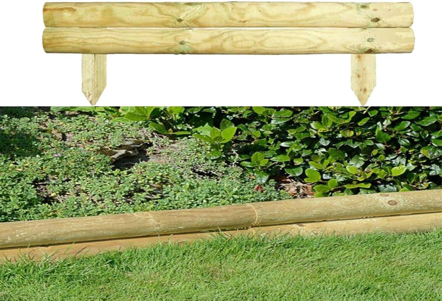 AAMEN 2 Bar Wooden Border Edging,Fixed Picket Fence Edging, Lawn Edging Border, Horizontal Log Roll Border Edging Ideal for Flowerbeds, Small Boundary Fencing(H 14 x W 100 x D 7 cm)