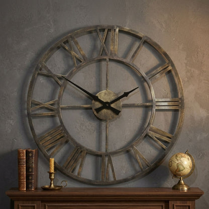 Large Metal Roman Numeral Wall Clock 50cm