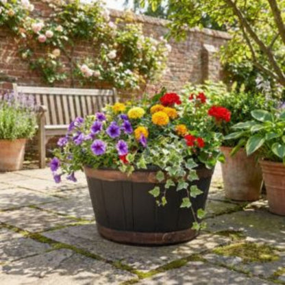 Large Oakwood Barrel Planter – Durable Outdoor & Garden Plant Pot