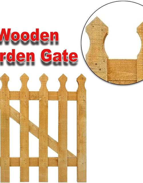 Load image into Gallery viewer, 3x3ft Wooden Garden Gate, Picket Garden Wood Timber Gate, Round Top Picket Garden Gate, Decorative Garden Wicket Gate, Outdoor Wooden Stair Gate, Golden Brown Swing Gates-(90x4.5x87cm)
