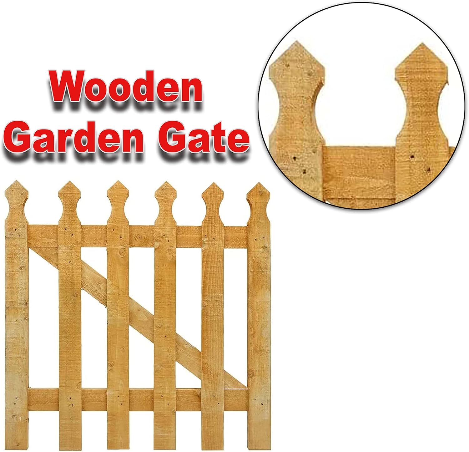 3x3ft Wooden Garden Gate, Picket Garden Wood Timber Gate, Round Top Picket Garden Gate, Decorative Garden Wicket Gate, Outdoor Wooden Stair Gate, Golden Brown Swing Gates-(90x4.5x87cm)