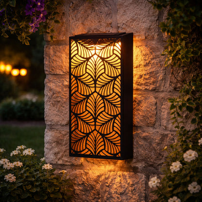 Metal Wall Art Solar Light – Warm White LEDs, Auto Dusk On, Rechargeable (Leaves)
