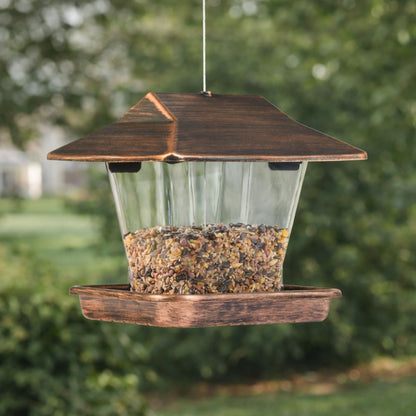 Hanging Bird Feeder for Outdoors, Wild Bird Seed Feeder, Copper Effect, Squirrel Resistant Plastic Wild Bird Seed Feeder for Garden, Yard & Outdoor Decoration