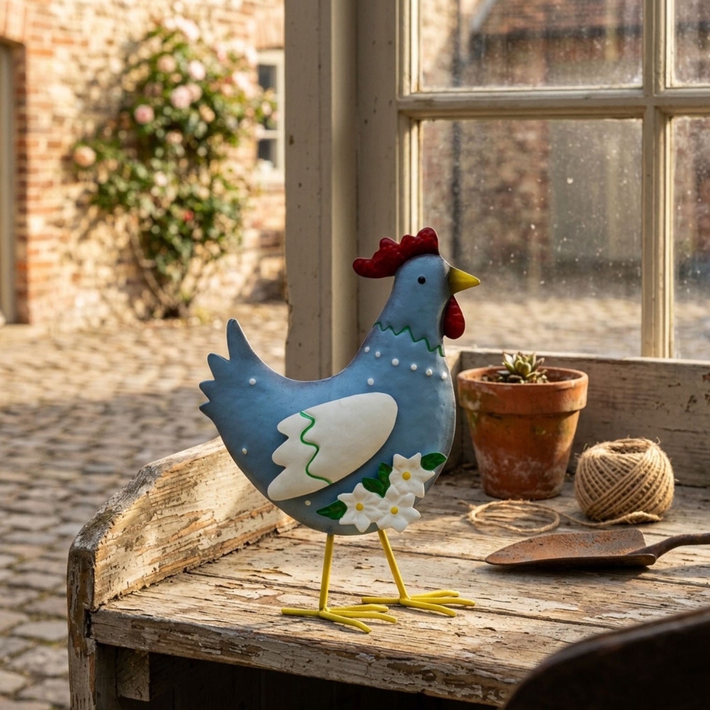 Metal Rooster Garden Statue Outdoor Rooster