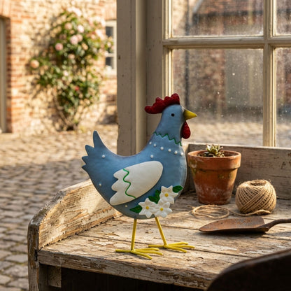 Metal Rooster Garden Statue Outdoor Rooster