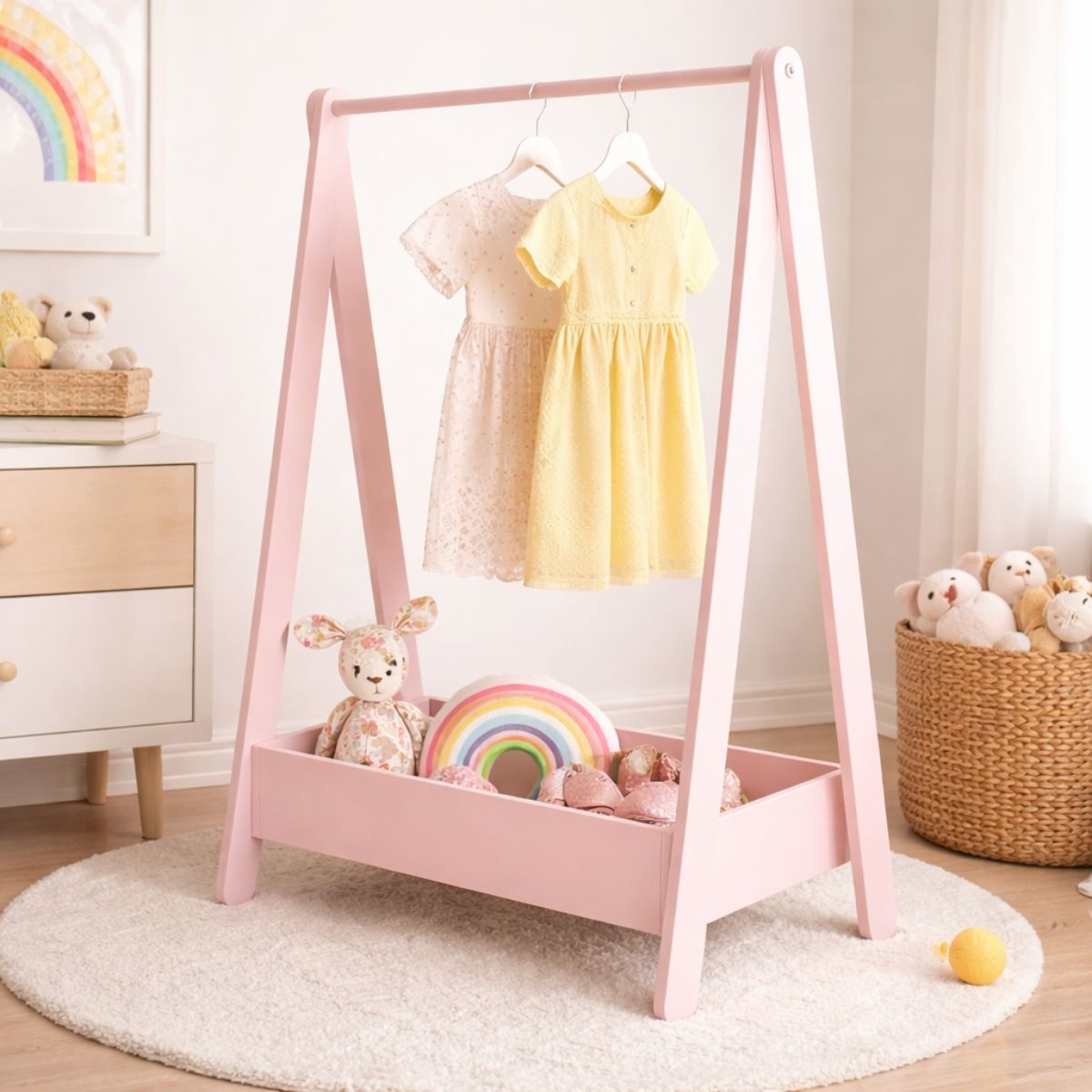 Kids Costume & Dressing Up Rail | Wooden Hanging Clothes Rack for Kids