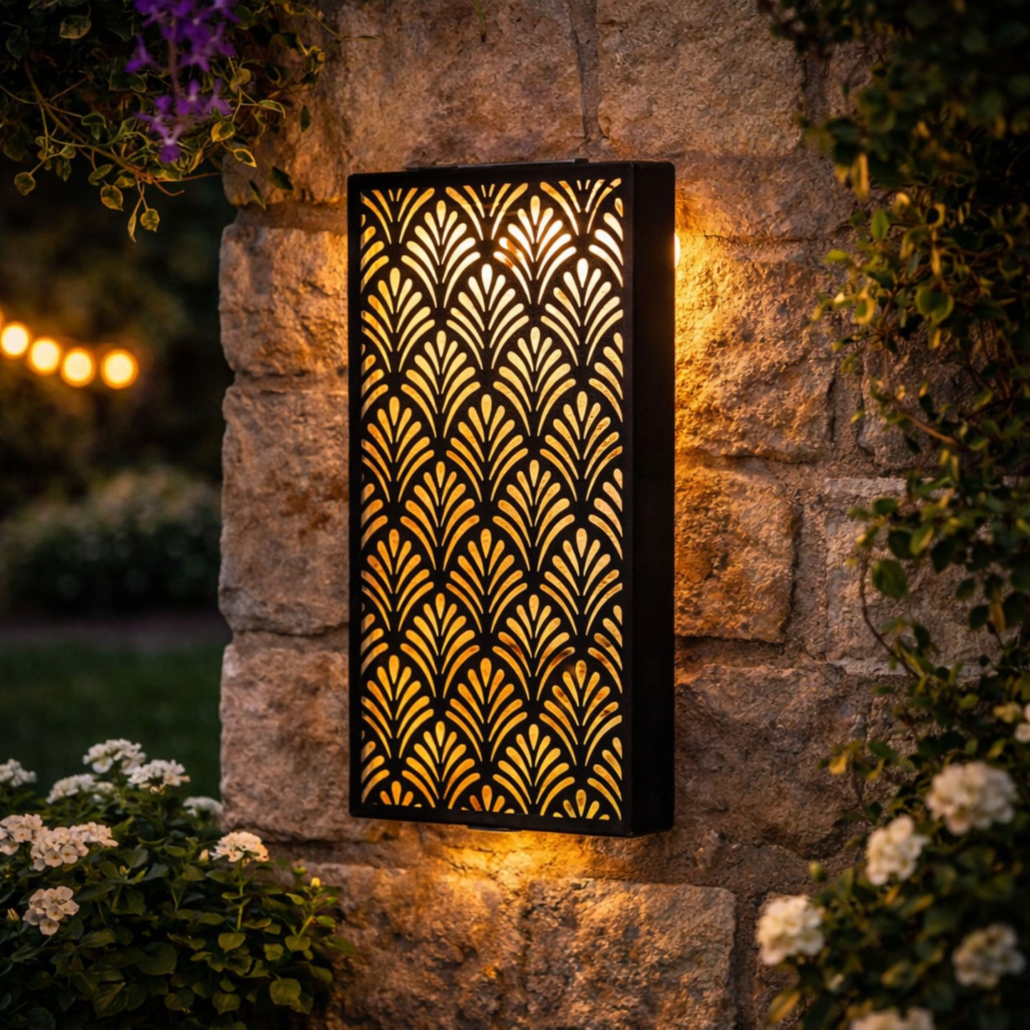 XL Outdoor Solar Wall Light – Sleek Black Design, Automatic Night Lighting