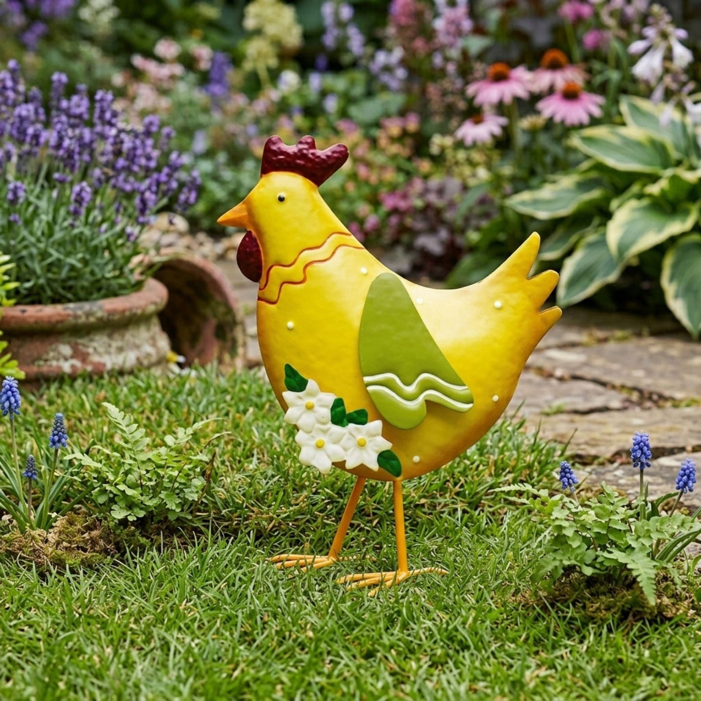 Metal Rooster Garden Statue Outdoor Rooster