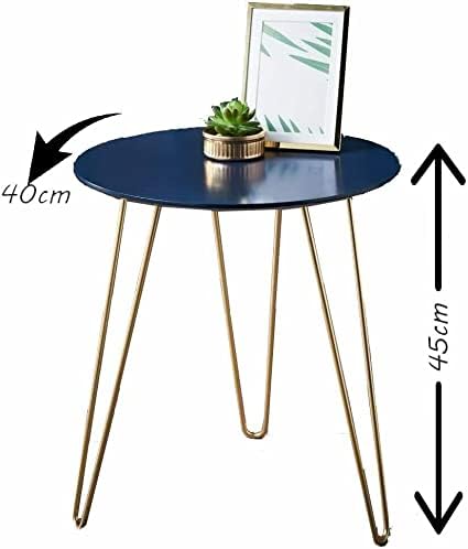 AAMEN Elegant Round Coffee Table, Navy Blue & Unique Style Gold Finish Metal Legs