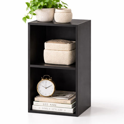 2 Tier Black Cube Storage Unit - Wooden Bookcase Shelf