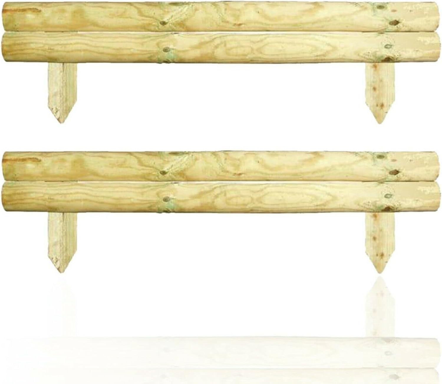 AAMEN 2 Bar Wooden Border Edging,Fixed Picket Fence Edging, Lawn Edging Border, Horizontal Log Roll Border Edging Ideal for Flowerbeds, Small Boundary Fencing(H 14 x W 100 x D 7 cm)