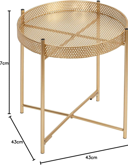 Load image into Gallery viewer, AAMEN Gold Accent Metal End Table, Metal Tray Table with Removable Tray, Anti-Rust Nightstand for Bedroom Balcony Patio Living Room
