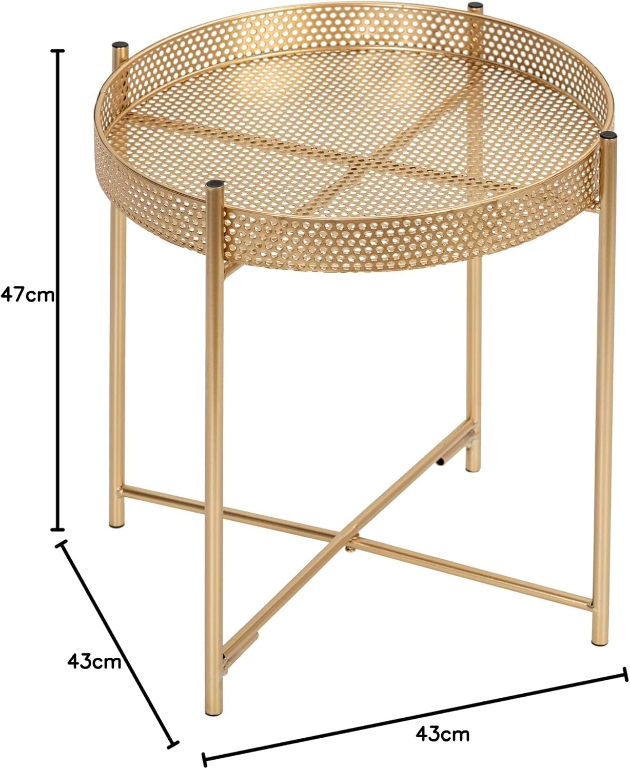 AAMEN Gold Accent Metal End Table, Metal Tray Table with Removable Tray, Anti-Rust Nightstand for Bedroom Balcony Patio Living Room