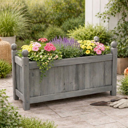 Wooden Rectangular Planter Box with PE Liner Outdoor Flower Pot
