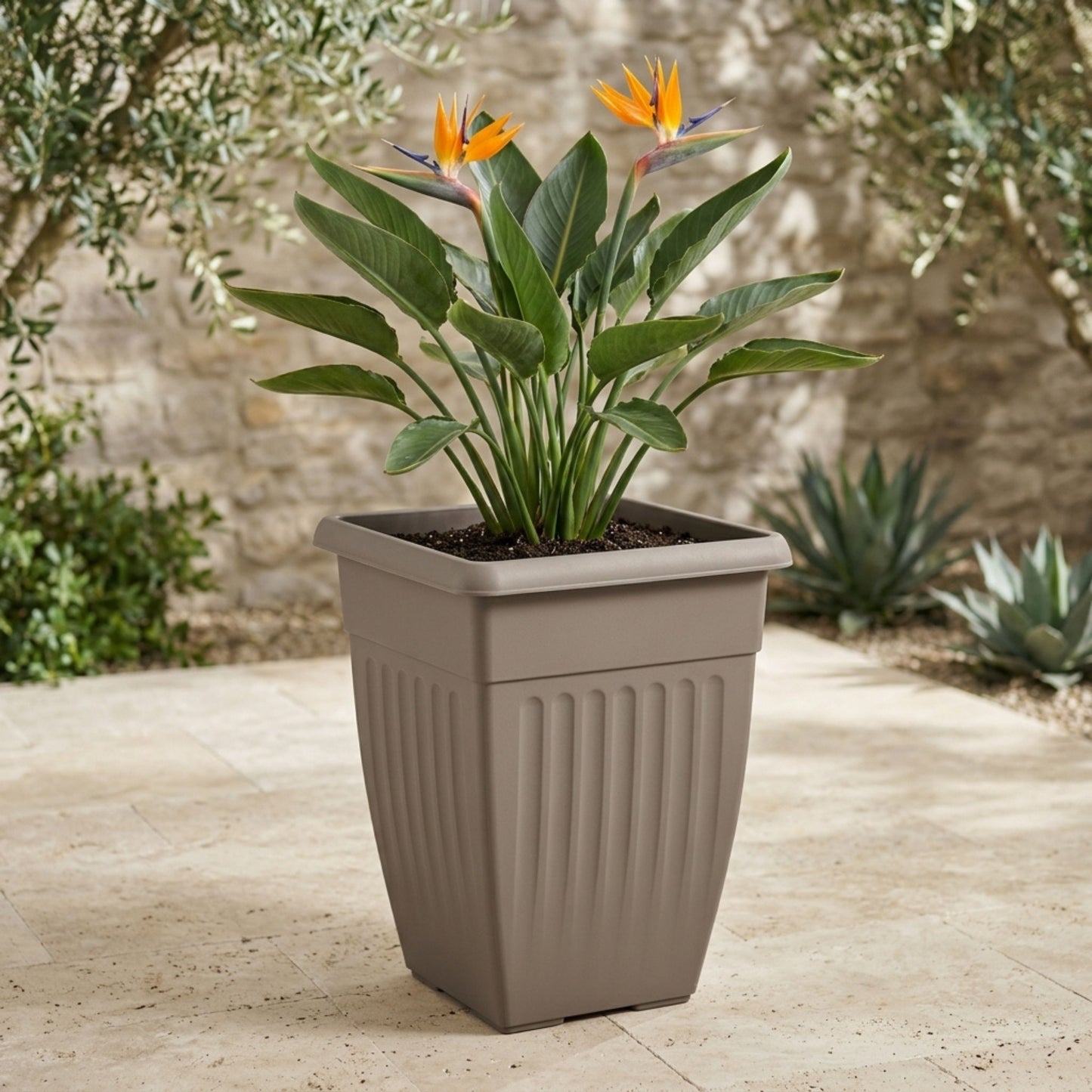Tall Square Athens Planter 42cm Grey | Plastic Outdoor/Indoor Garden Pot
