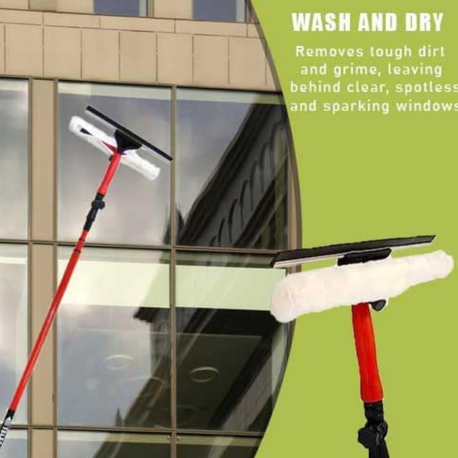 AAMEN 3.5M Telescopic Window Cleaning Kit – Conservatory Glass Cleaner with Squeegee, Brush & Extension Pole
