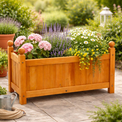 Wooden Rectangular Planter Box with PE Liner Outdoor Flower Pot