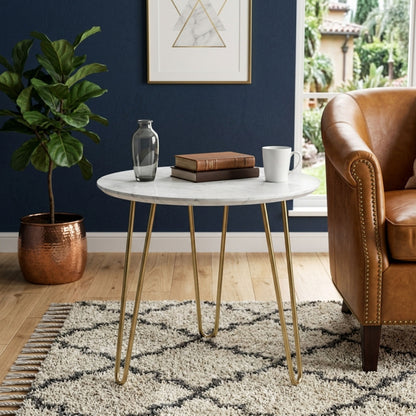 Modern Marble Coffee Table with Gold Hairpin Legs