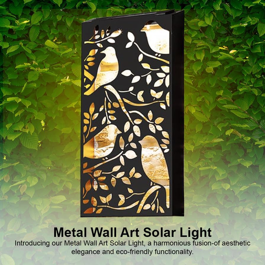 AAMEN Metal Sparrows Wall Art Solar Light – Outdoor LED Fence & Garden Décor with Dusk-to-Dawn Sensor