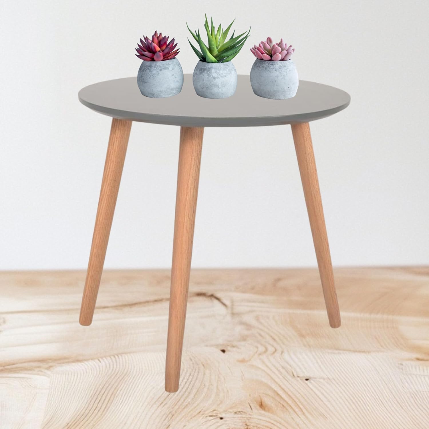 AAMEN Modern Scandinavian Round Coffee Table – 40cm White Top with Bamboo Legs