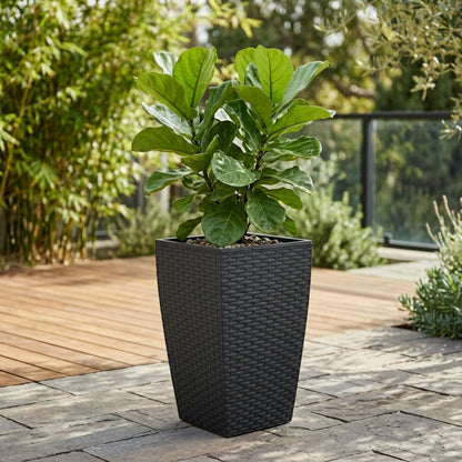 Tall Square Black Rattan Planter - 45cm Indoor/Outdoor Garden Pot