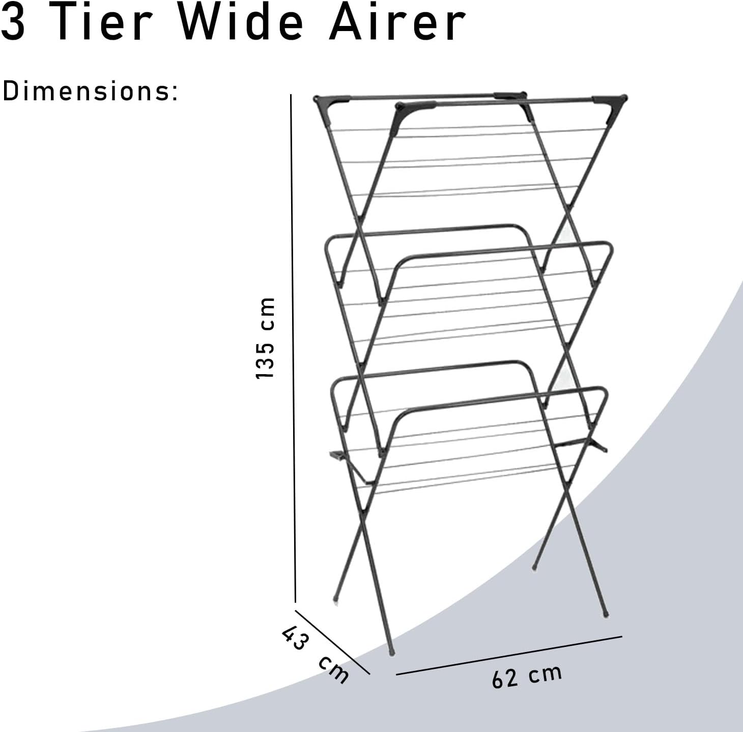 AAMEN 3 Tier Foldable Clothes Airer, Clothes Drying Rack with 14m of Drying Space, Indoor and Outdoor Laundry Drying Rack, Non-Slip Feet