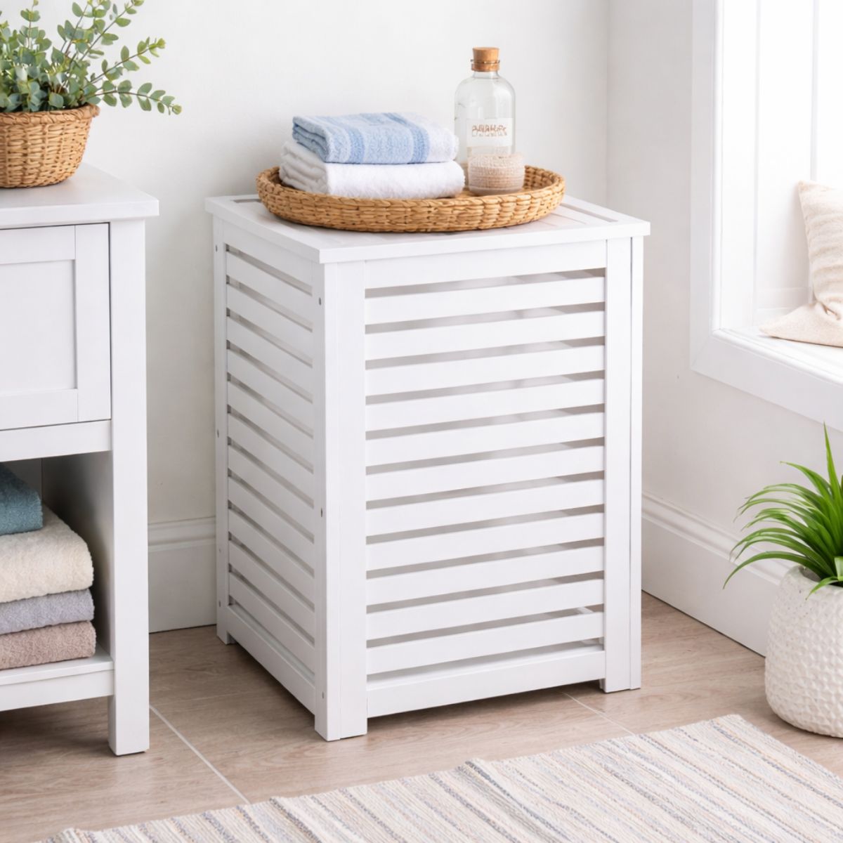 Large Bamboo Laundry Basket with Removable Liner Bag