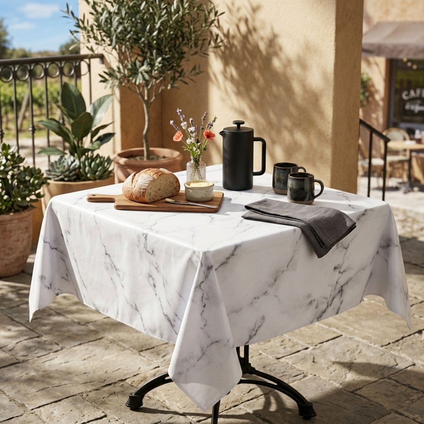 Rectangular Waterproof Tablecloth Grey Marble Print