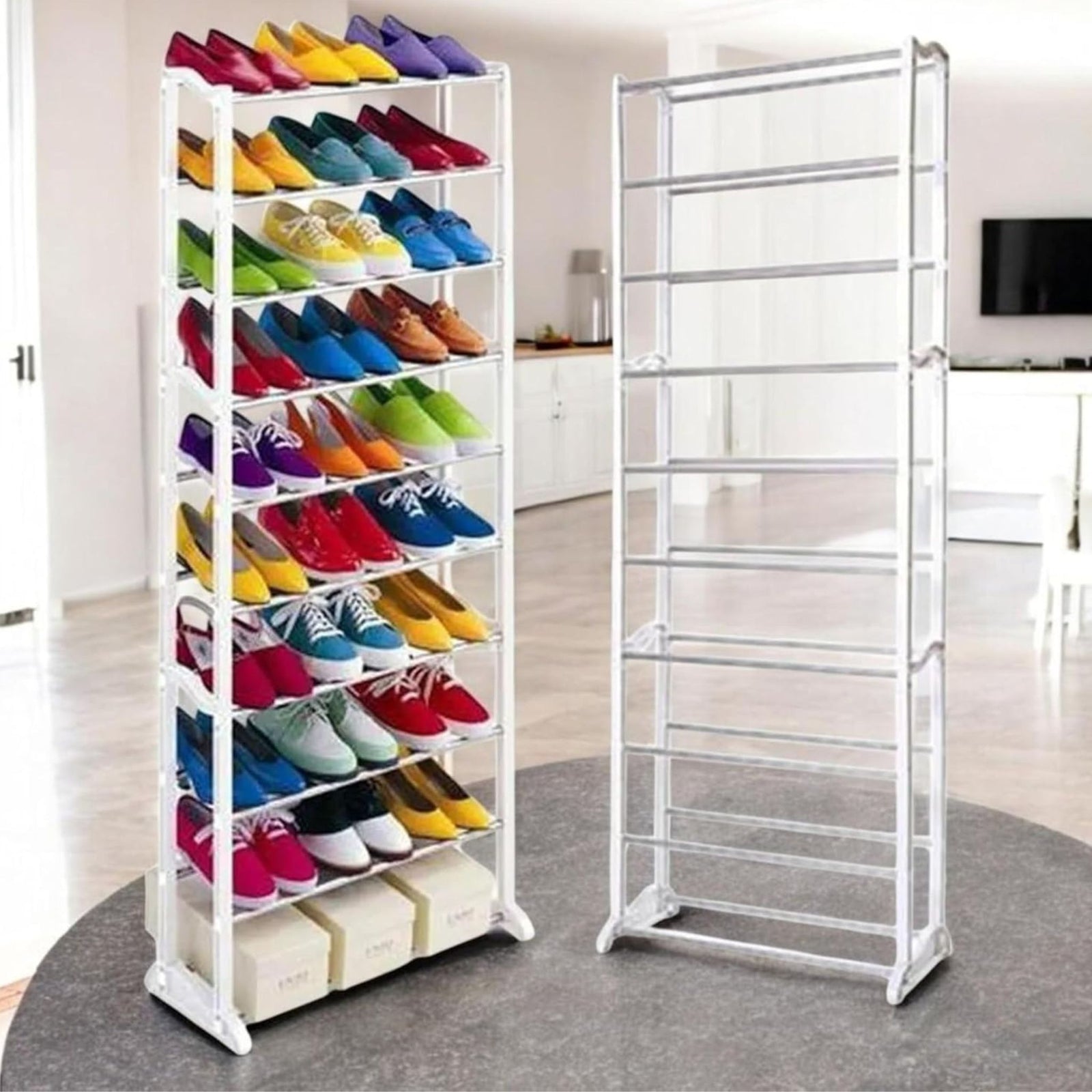 AAMEN 10 Tier Stackable Shoe Rack, Metal Shoe Rack Storage Organiser, Freestanding Shelves Organizer for Closet Hallway Bathroom Living Room 40Pairs Storage, (H141 x W25 x L72cm)