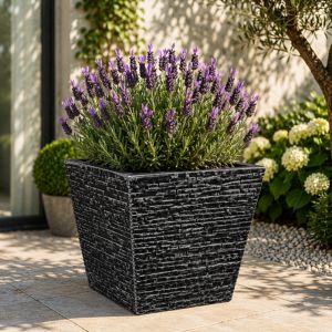 Small Pewter Slate Style Planter – Modern Concrete Look Flower Pot