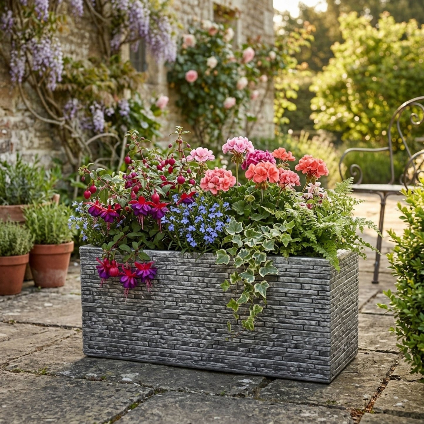 Slate Brick Effect Garden Planter Trough