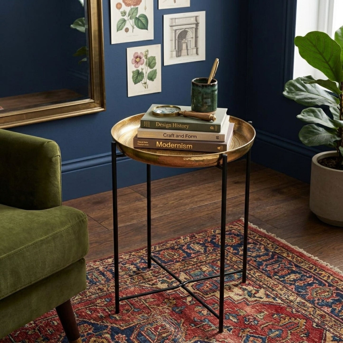 Modern Gold Tray Side Table with Metal Frame