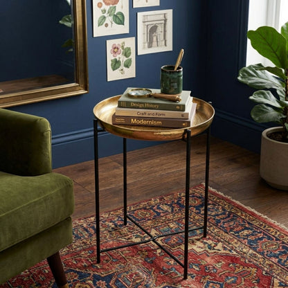 Modern Gold Tray Side Table with Metal Frame